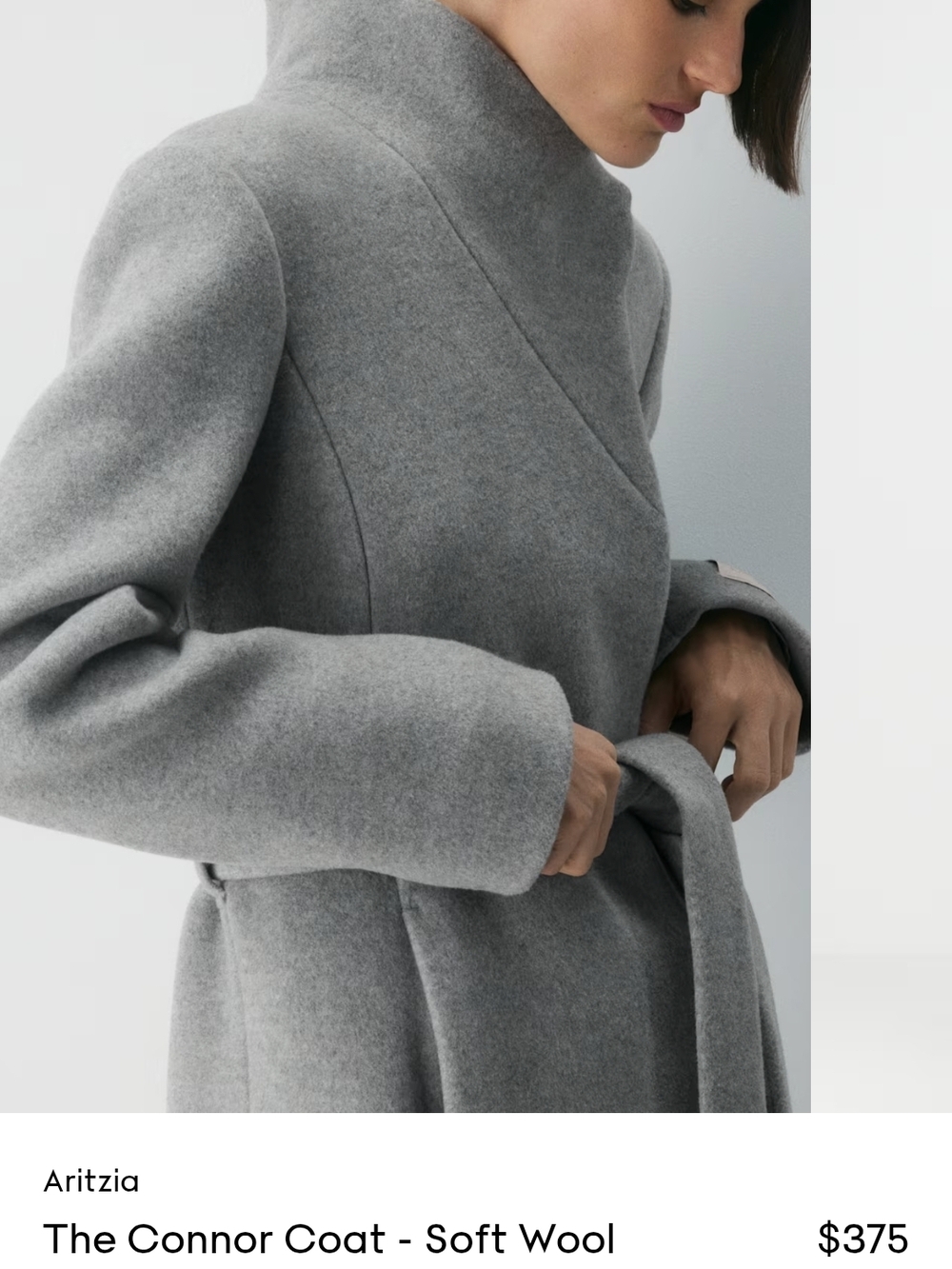 Aritzia Gray Wool Wrap Coat with High Funnel Collar